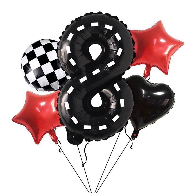 Racing Theme Digital Black Aluminum Film Balloons Birthday Set for Children, Red Star Set