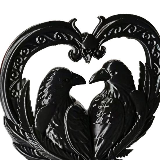 huaqianguhh 3D Printed Double Raven Ornaments, Dark Style Skull And Love Figurine, Gothic Decorations for Home Desk Bookshelf Halloween Gift Decor