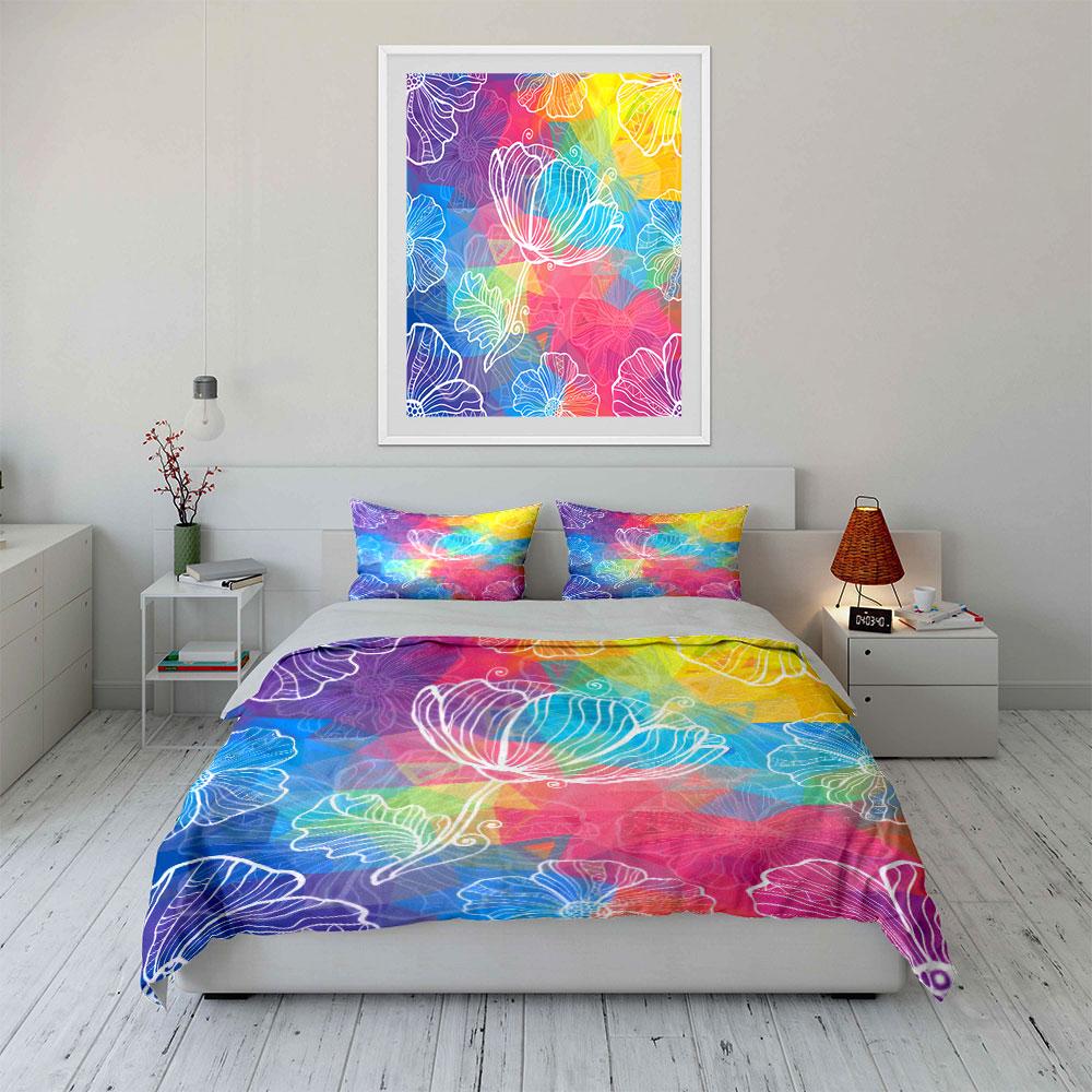 Colorful Floral Three-Piece Decorative Set  Kid'S And Adults' Bedroom Decor, Exquisite Three-Piece Bedding Set Gift