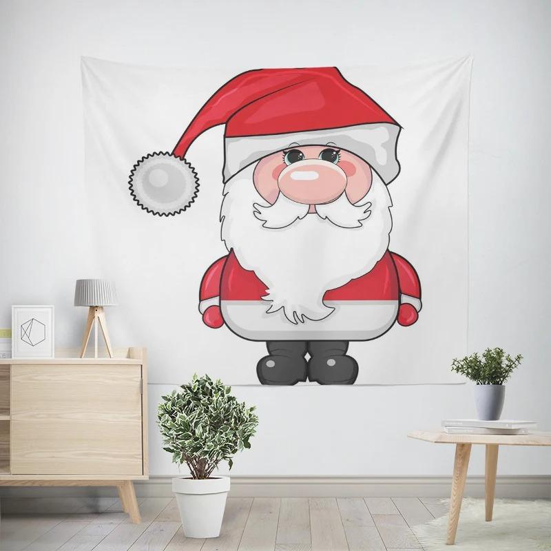 Christmas New Year Cartoon Santa Claus Pattern Living Room Bedroom Decorative Tapestry