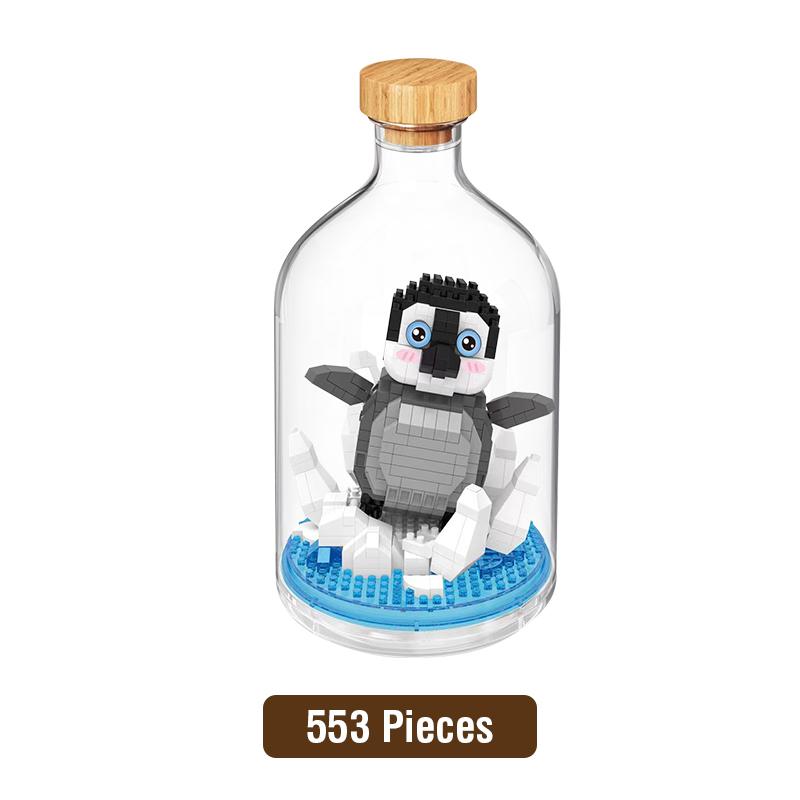 Non-Toxic New Product Simulation Animal Series Creative Children'S Toys Bottled Building Blocks Flamingo Seahorse Educational Gift Model
