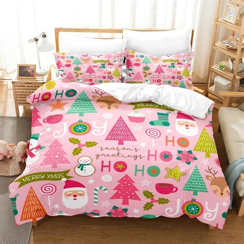 3PCS Single-sided Merry Christmas Printed Comforter Bedding Sets Comfortable Bedspreads Comforter Duvet Bedding Birthday Gift
