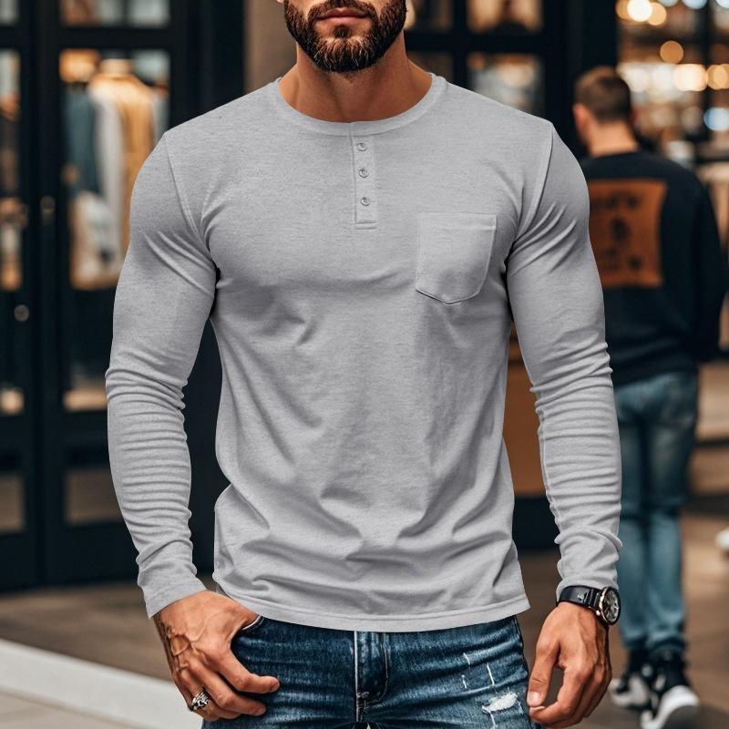 Men's Autumn and Winter Round Neck Long-sleeved T-shirt Slim Breathable Pullover Casual Long-sleeved Bottoming Shirt Tops