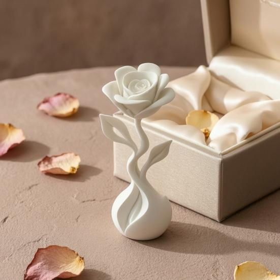 Nordic Style Flowers 3D Printed Artificial Flower Ornaments, Matte White Rose Figurine with Realistic Open Petals, Modern Ornament Minimalist
