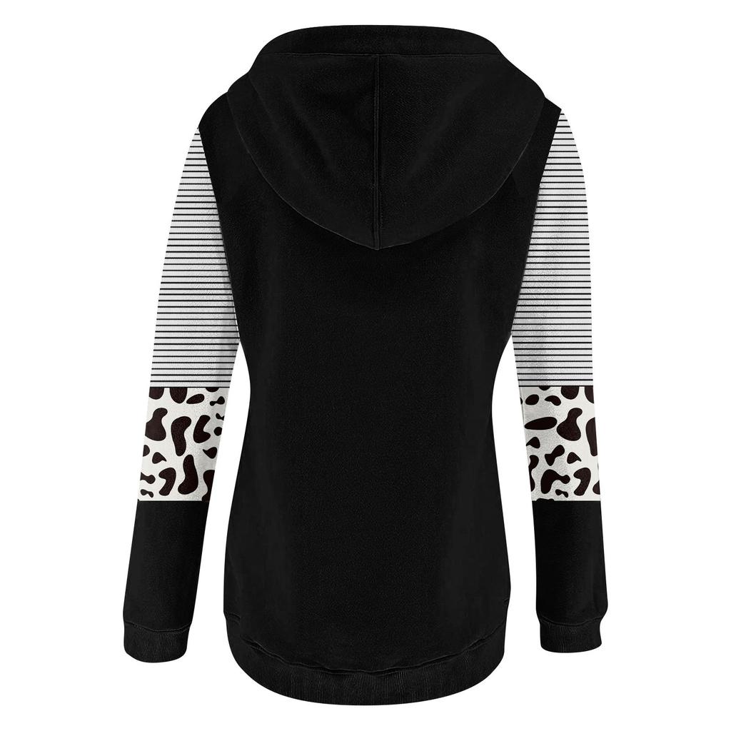 Women's Casual Fashion 2022 Cows Stripes Print Long Sleeve Pullover Hooded Top