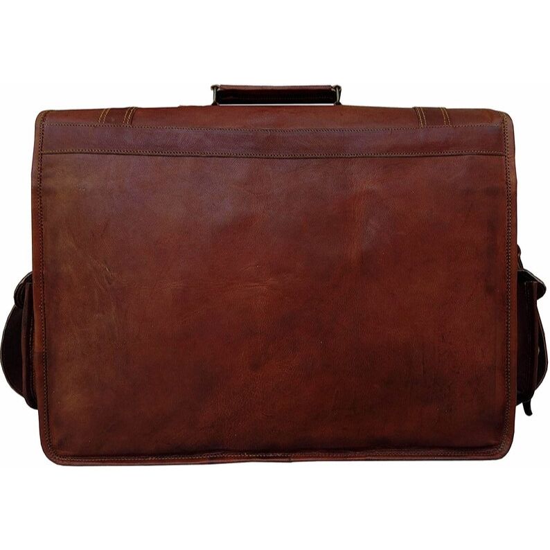 18 Inch Vintage Computer Leather Laptop Messenger Bags for Men Leather Briefcase Shoulder Bag Man & Women Bag (Brown)