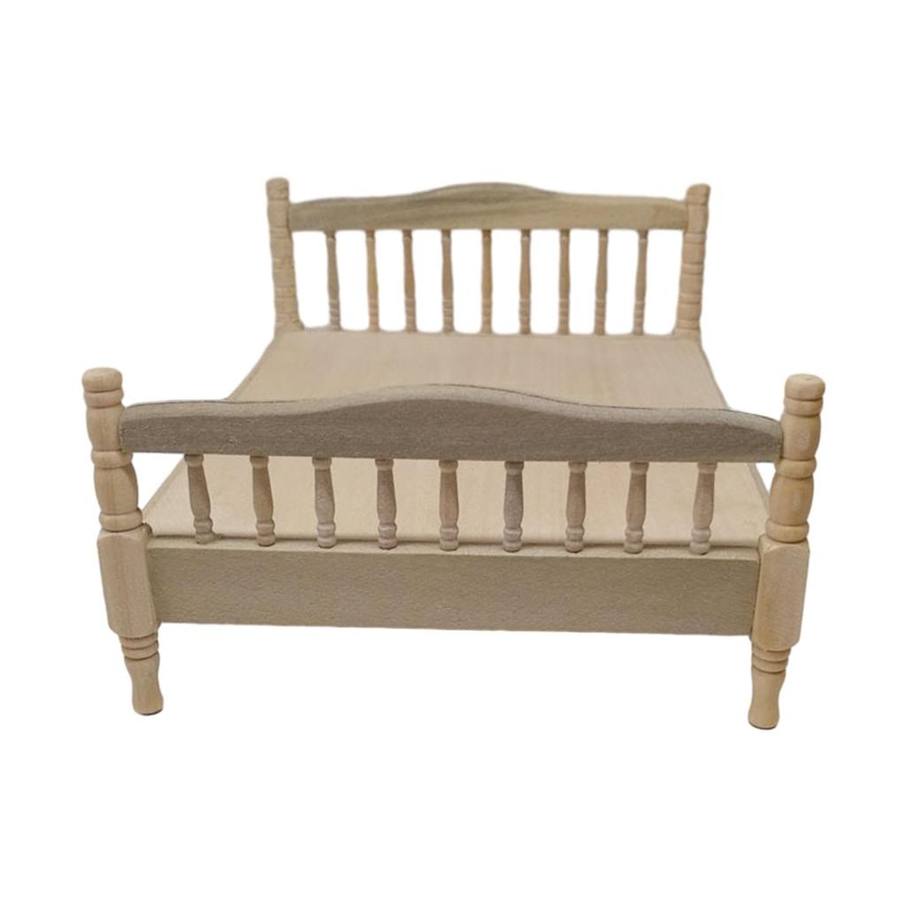 Dukkehus Seng Tre Mini Seng Håndverk Scene Miniatyr Soveromsmøbler Tre Seng Modell Layout DIY Prosjekt Sandbord Eventyrhage LOL-FUN 1/12