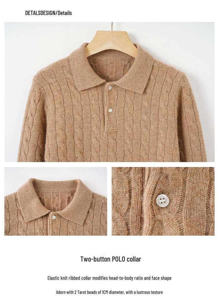 Women's Retro Long Sleeve Cable Knit Sweater with Chest Embroidery - RL Lapel Polo, 2026 Autumn/Winter Collection