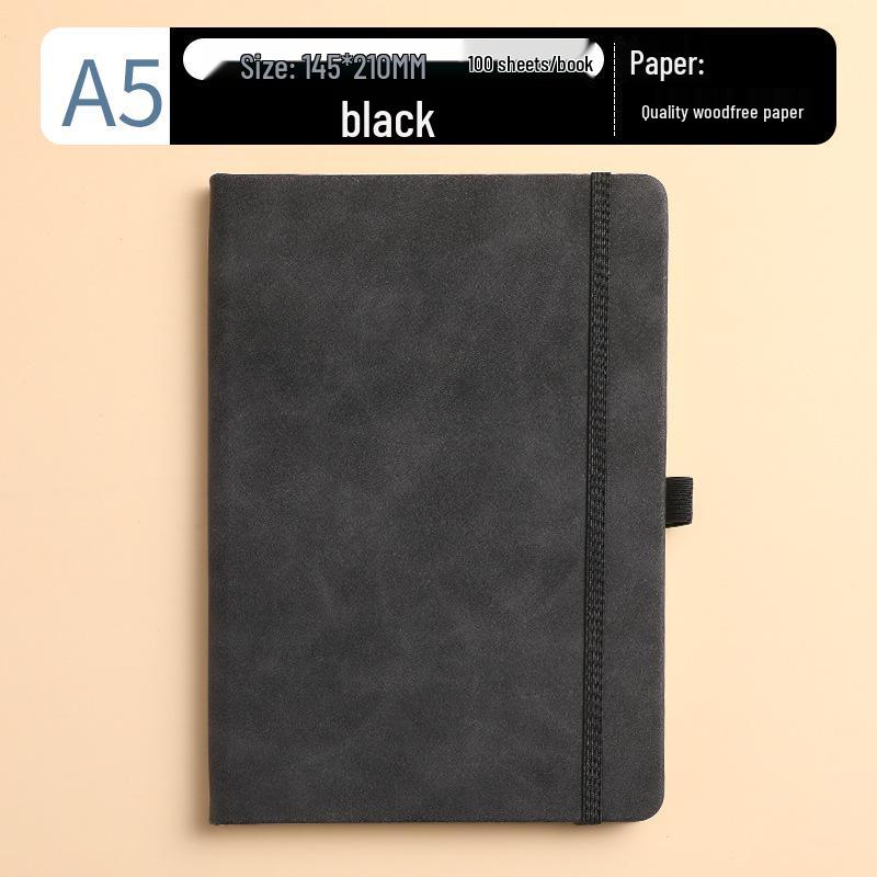 A5 Leather Notebook with Strap, Thickened Diary, Business Office Meeting Journal, Custom Logo