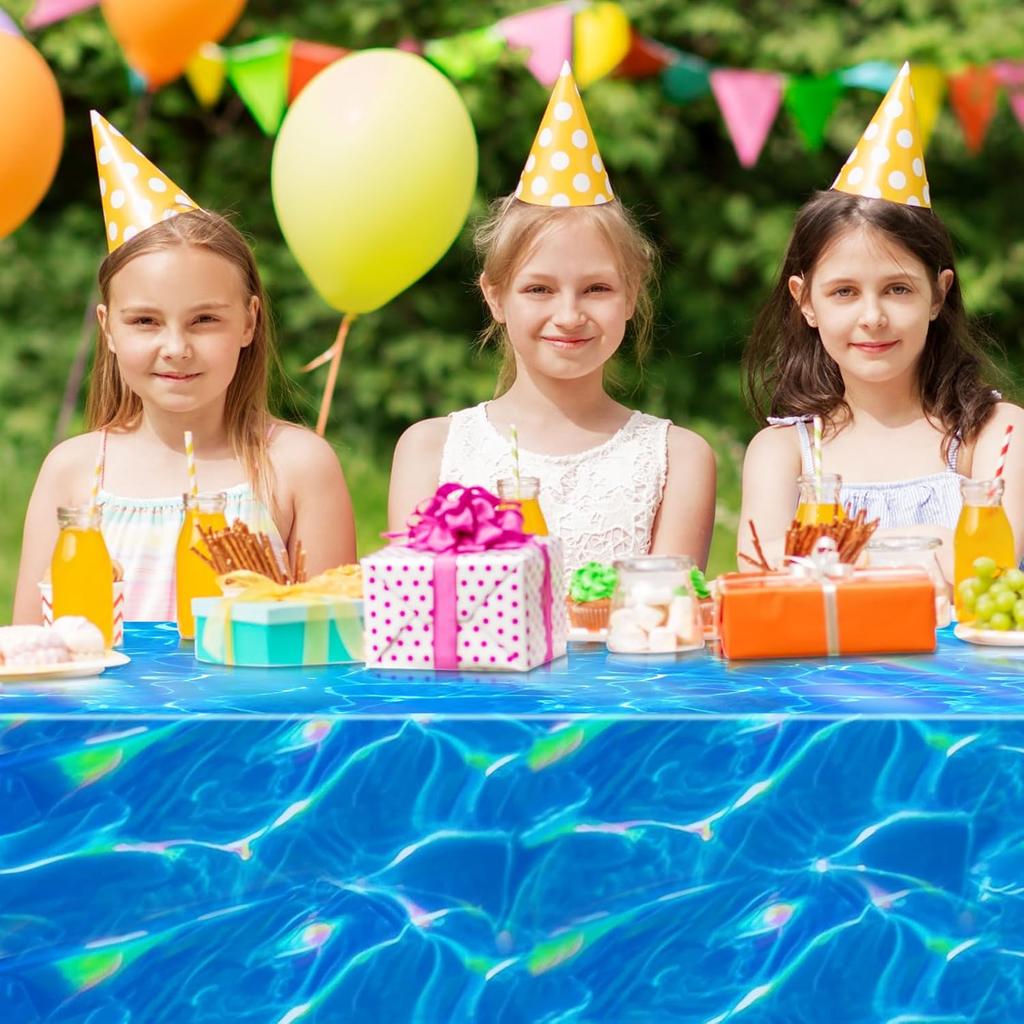 3 Pcs Iridescent Ocean Waves Tablecloths, 54 x 108 Inch Disposable Plastic Ocean Table Cloth, Water Print Tablecloths Ocean Table Cover for Beach