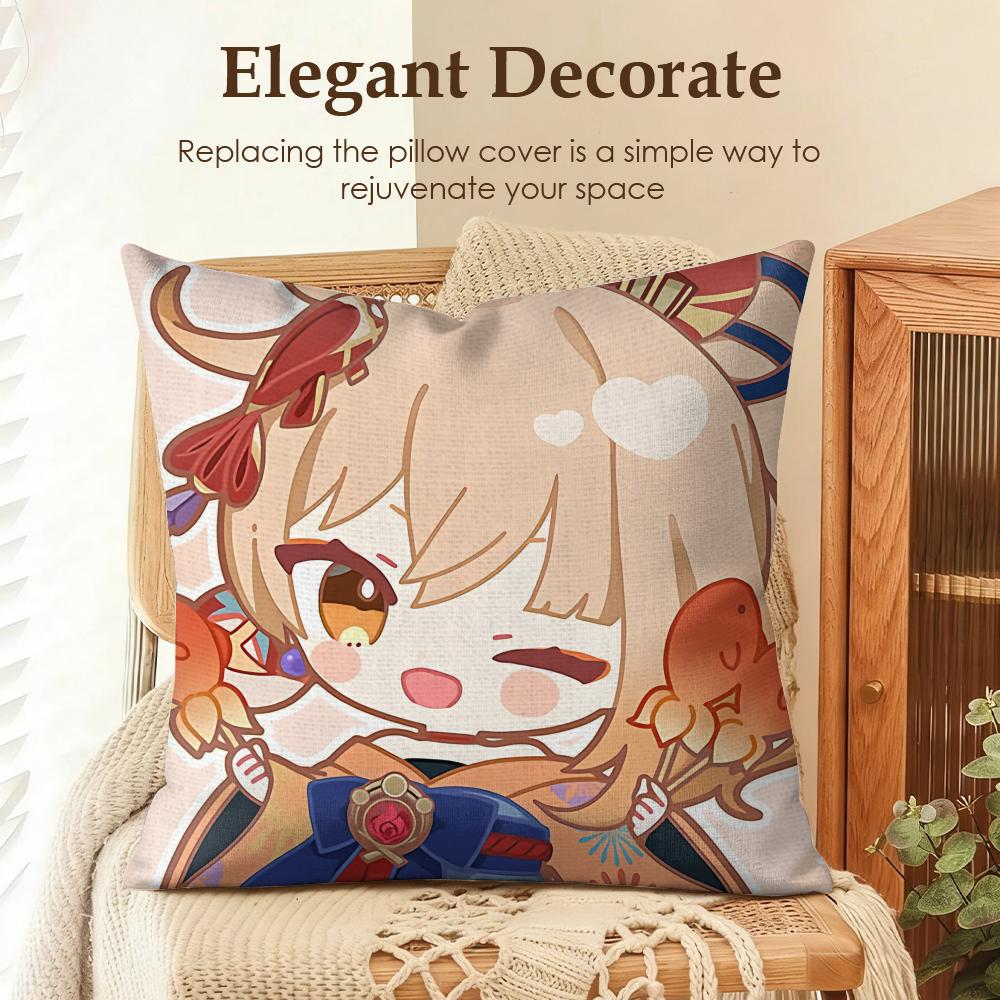 Yoimiya Cute Genshin Impact Cushion Cover Natural Linen Organic Fabric Double-Sided Printing Sofa Home Decor Gift Pillow Case