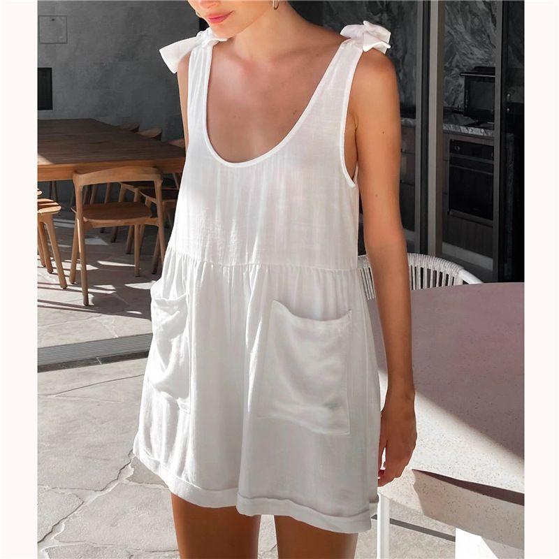 

Strap Jumpsuit 2024 Fashion New Arrival Women s Summer Casual Sleeveless Pocket Wide-Leg Suspender Jumpsuit White XS