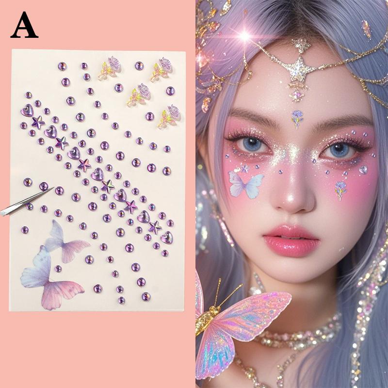 1Pcs Face Diamond Gem Pearl Sticker 3D Colorful Rhinestone Tattoo Eyeshadow Stickers Fo Festival Nail Body Makeup Bling Decor