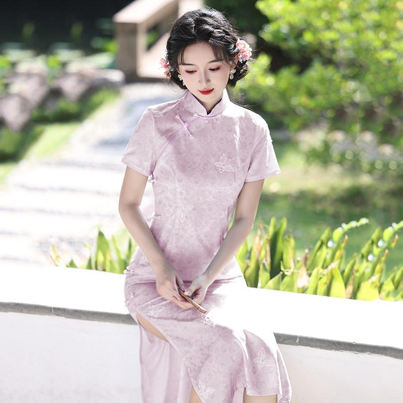 Pink national style new Chinese Suzhou long cheongsam improved young 1011 new women's high-end sense can be worn daily