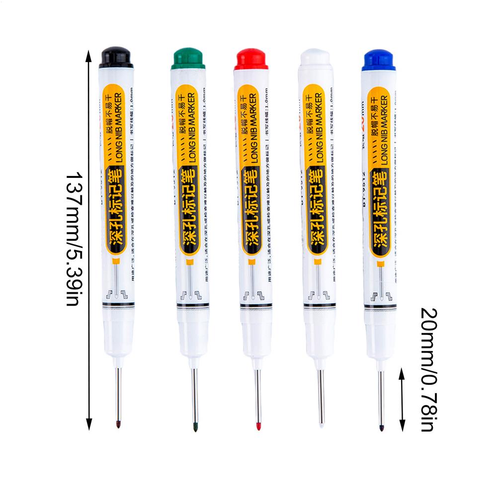 

5 Colors Multi-Purpose 20mm Deep Drill Hole Long Nibs Waterproof Marker Pens for Bathroom Woodworking Long Head Carpenter Pen