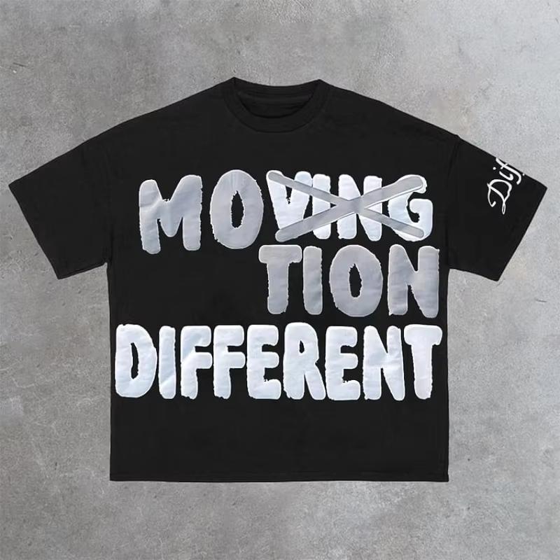 Vintage Motion Different Graphic 100% Cotton Short Sleeve T-Shirt Men Y2K Short Sleeves Oversize Tshirt Streetwear Women Tops