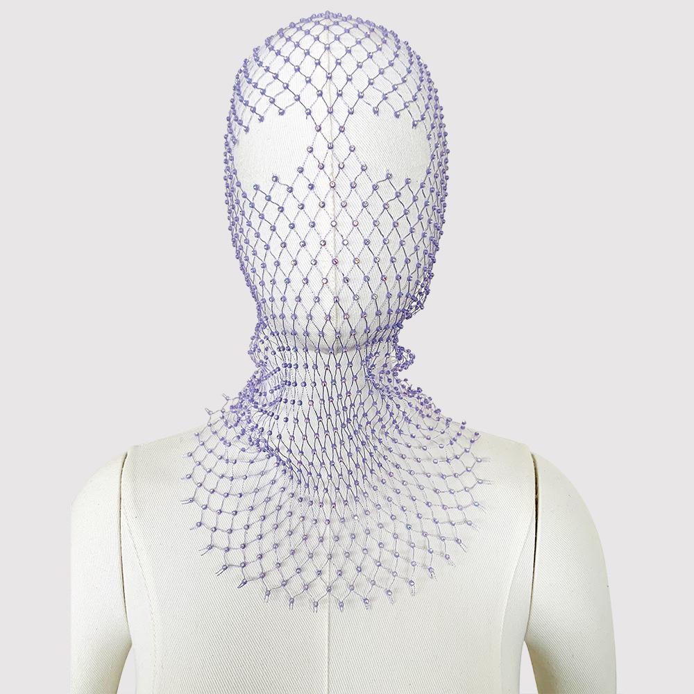 

Rhinestone Fishnet Headscarf & Diamond Mask - Trendy Holiday Party Hat & Fashion Statement. One Size