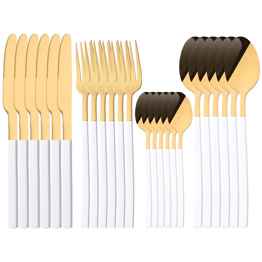 24Pcs Silver Cutlery Set Stainless Steel Dinnerware Set Knife Fork Spoon Dinner Set Kitchen Tableware Service for 6 Flatware Set