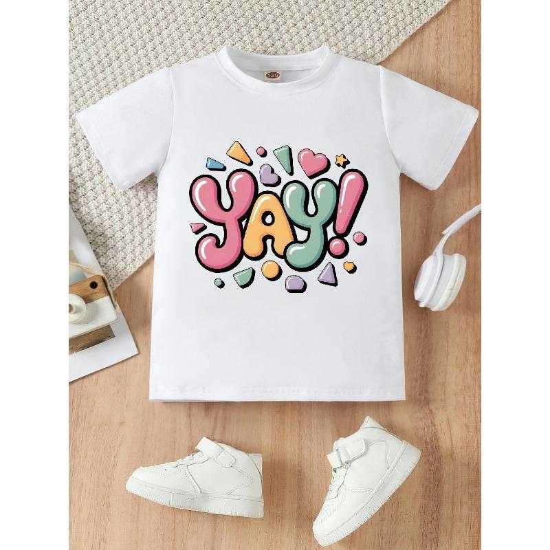 European sizes A Vibrant T-Shirt Featuring a Cheerful "Yay!" Design, with a Round Neck And Short Sleeves, Perfect for Casual Spring And Summer
