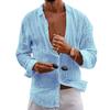 Men Lapel Long Sleeve Shirt Tops Pleated Thin Solid Color Single Breasted V-neck
