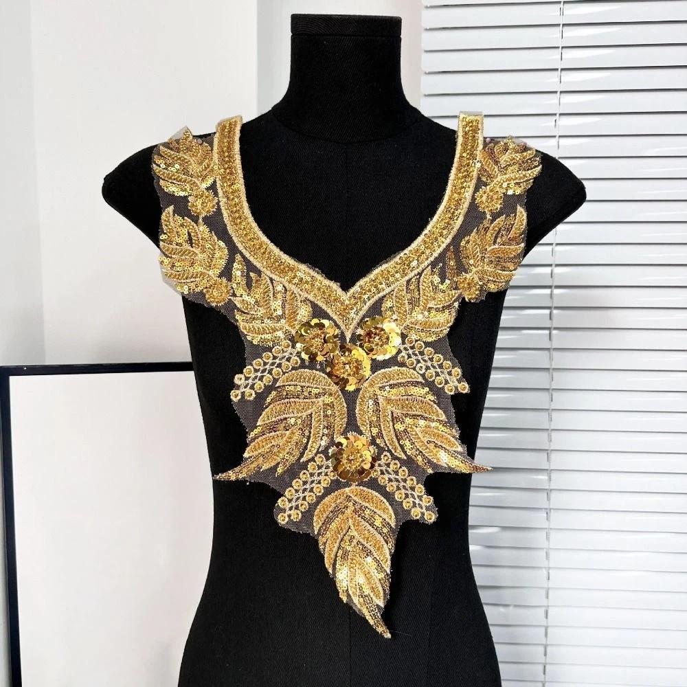 Embroidered 3D Sequin Collar Handmade Lace Fabric Applique DIY Sewing