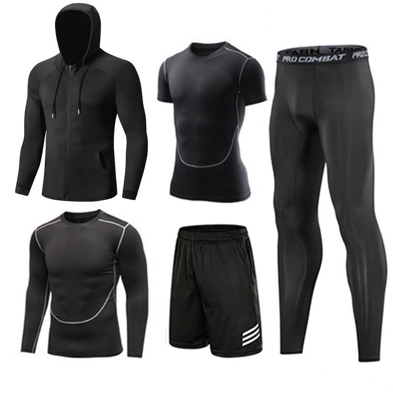 Mens 5-Piece Quick Dry Breathable Cycling Jersey Set Training Running Sportswear