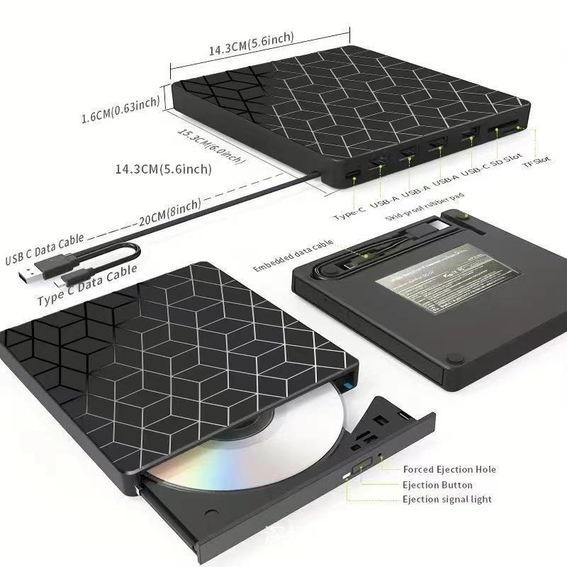 Seven-in-One USB 3.0 External DVD Writer with Flash Drive and Card Reader Connectivity