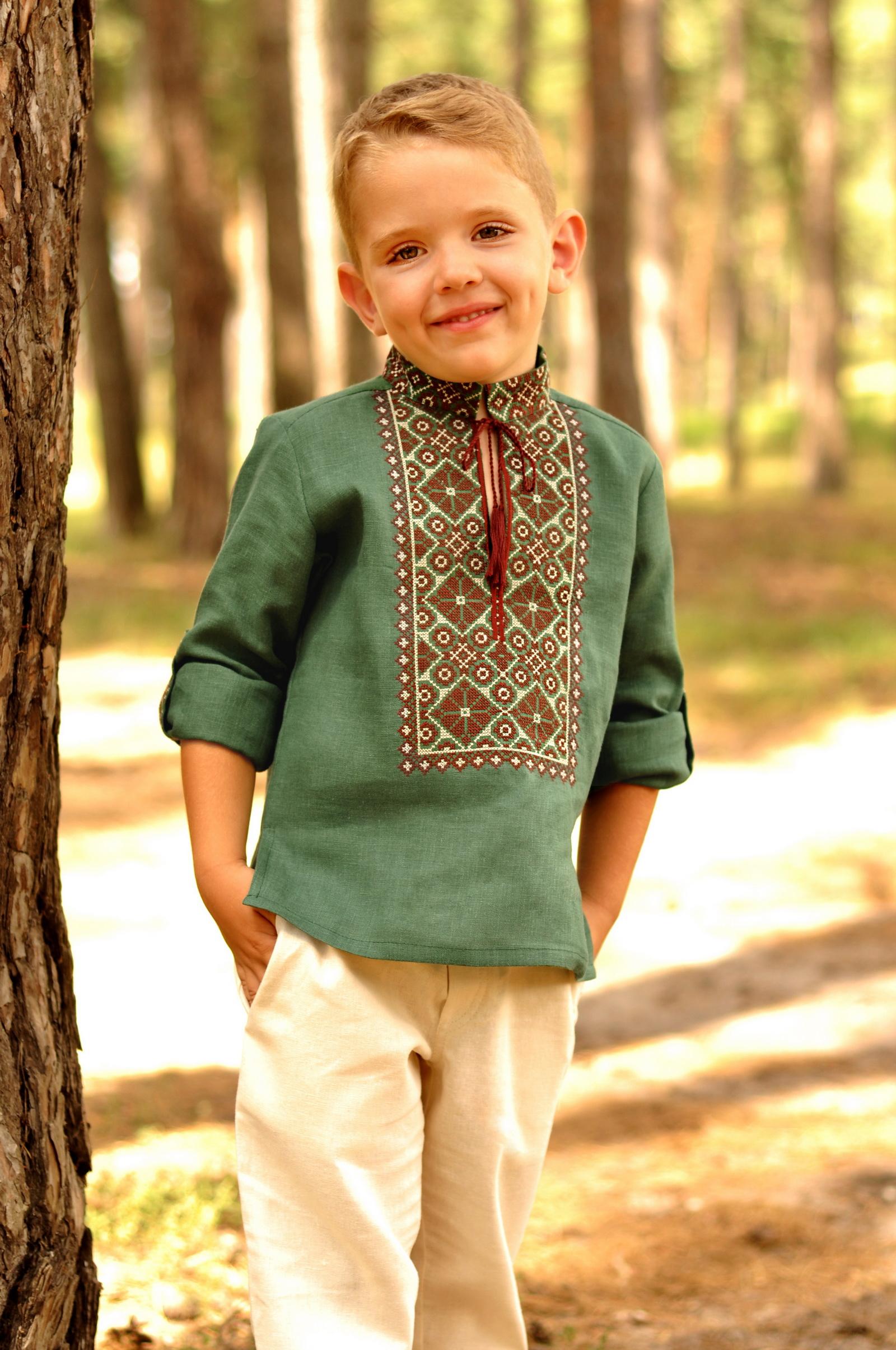 

Етнічна дитяча Сорочка з вишивкою з довгим рукавом, Українська сорочка з вишивкою, Народна вишиванка для хлопчика з натурального льону 146