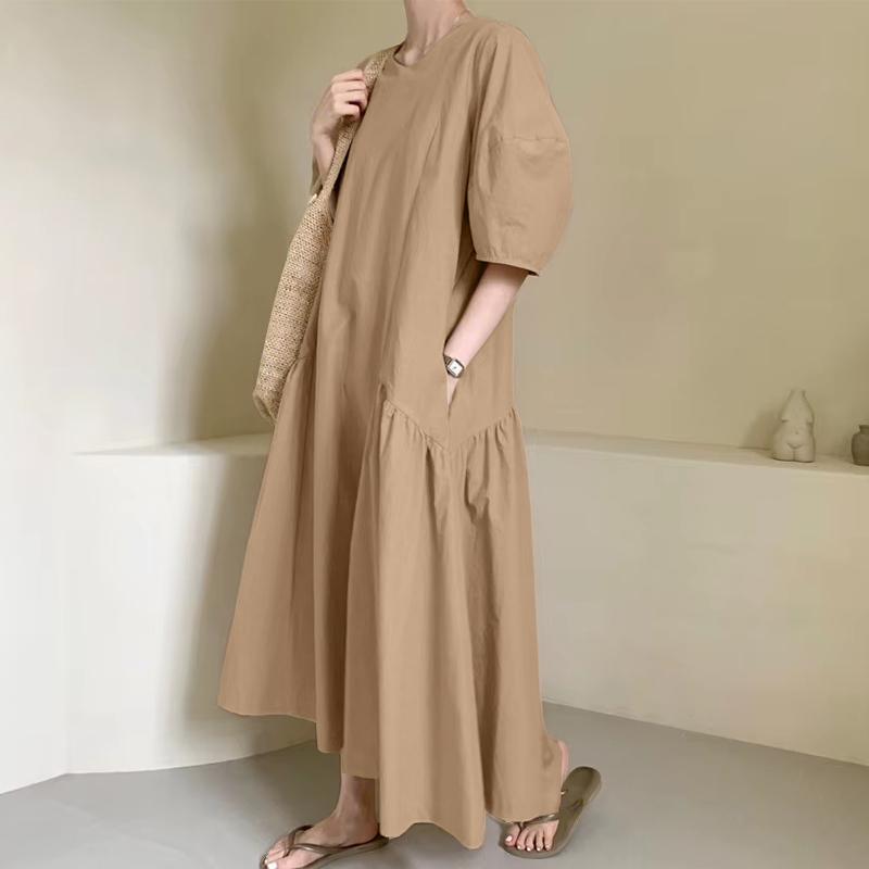 ZANZEA Dámské ležérní šaty s kulatým výstřihem, jednobarevné, s 3/4 rukávy, dlouhé