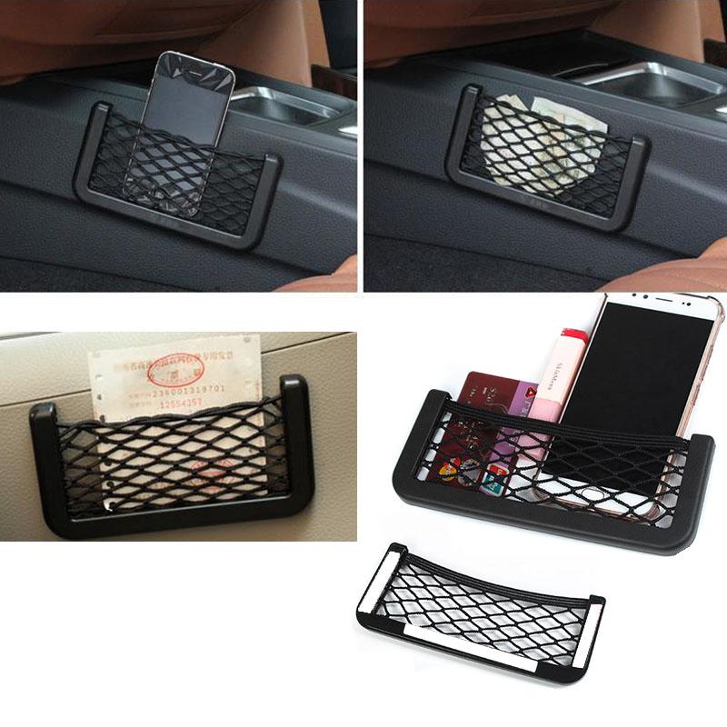 Multifunctional Car Net Pocket Storage Bag Paste Net Pocket Phone Holder Car Key Card Organizer Auto Interior Decor Accessories