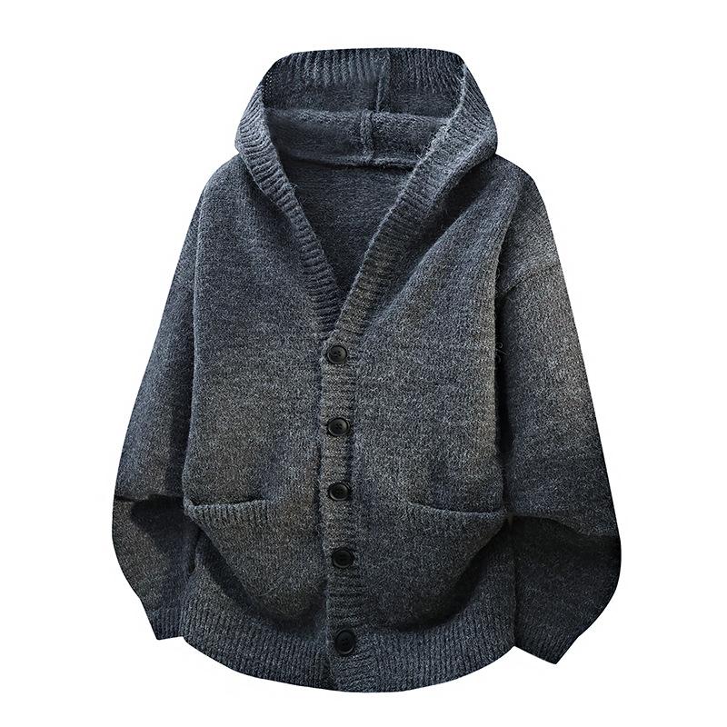 Men's Hooded Knit Cardigan Button Front Loose Fit Autumn Casual Fashion Warm Comfortable Lazy Style Sweater Outerwear