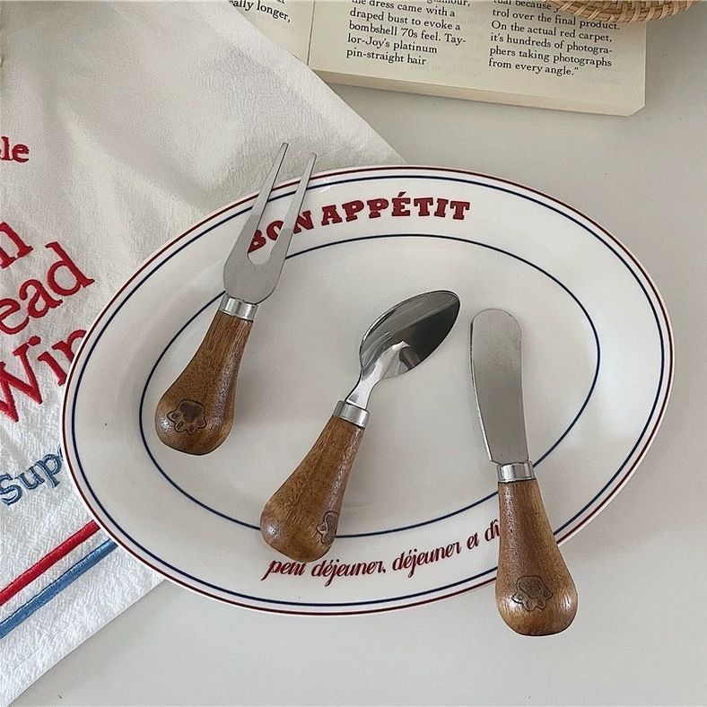 Food Grade Stainless Steel Cheese Knife Butter Butter Cheese Knife Spreading Knife Jam Knife Wooden Handle Butter Knife Three-piece Set