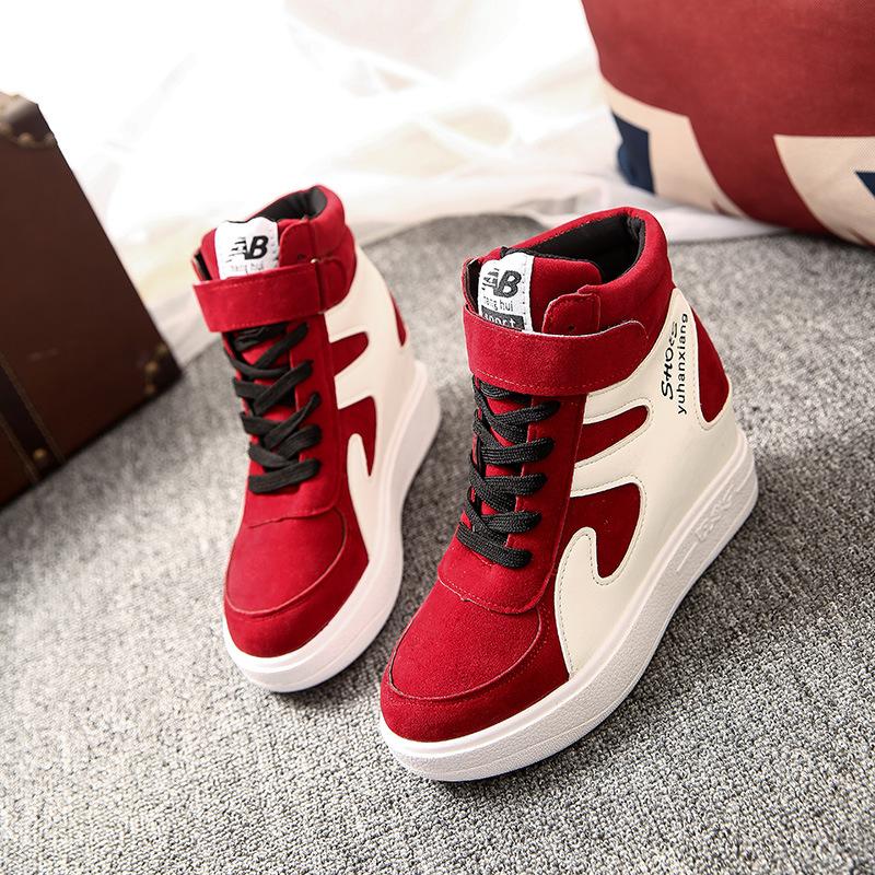 

Spring and Autumn Fashion Women s Shoes Invisible Inner Height Increase Rhinestone Casual Shoes High Top Wedge Heel Single Shoes Velcro Sneakers 35 красный