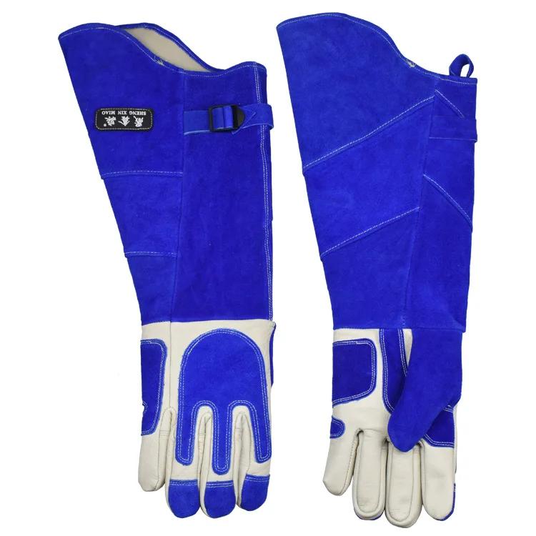 

Anti-animal Catching Leather Gloves Long Thickening Dog Snake Pet Cat Gloves Protective Gloves For Pet Shops M синий