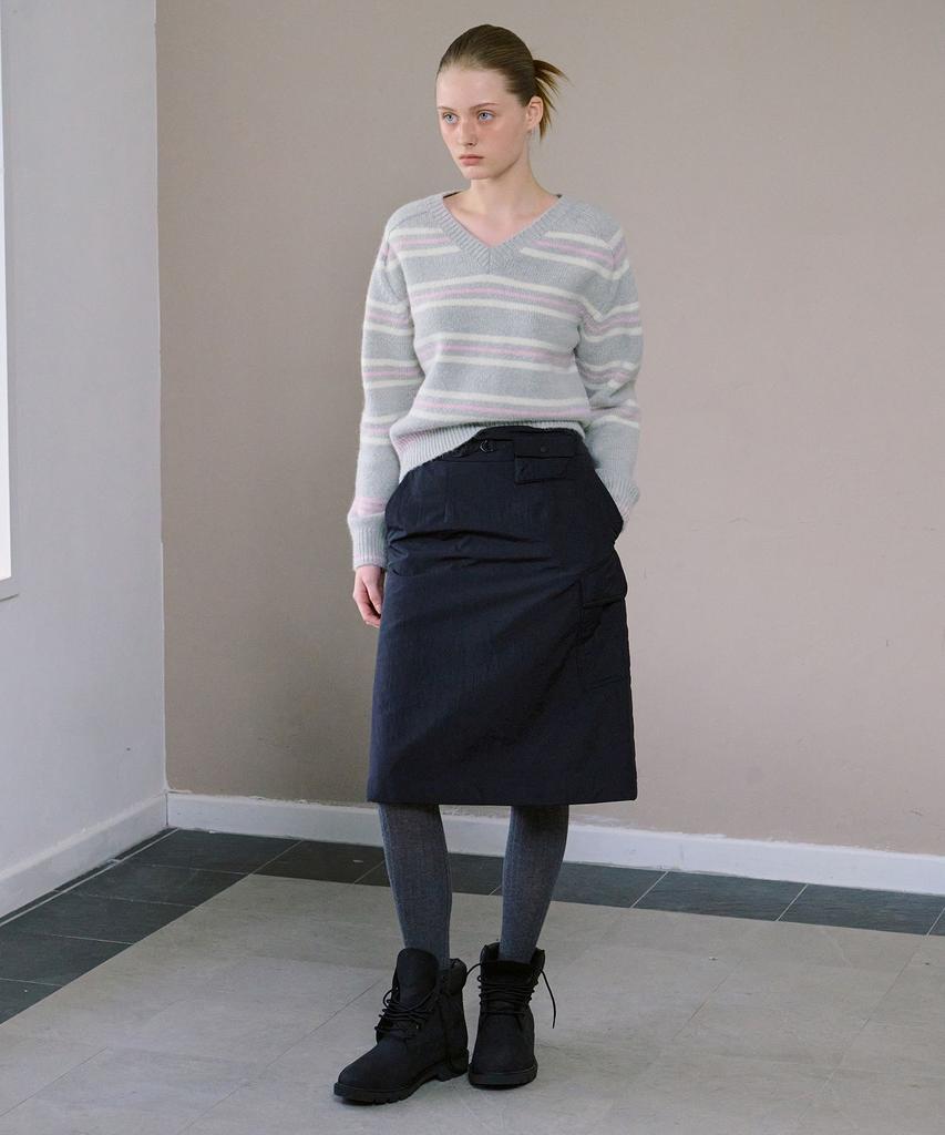AHWE Alpaca Stripe V-Neck Knit_Gray