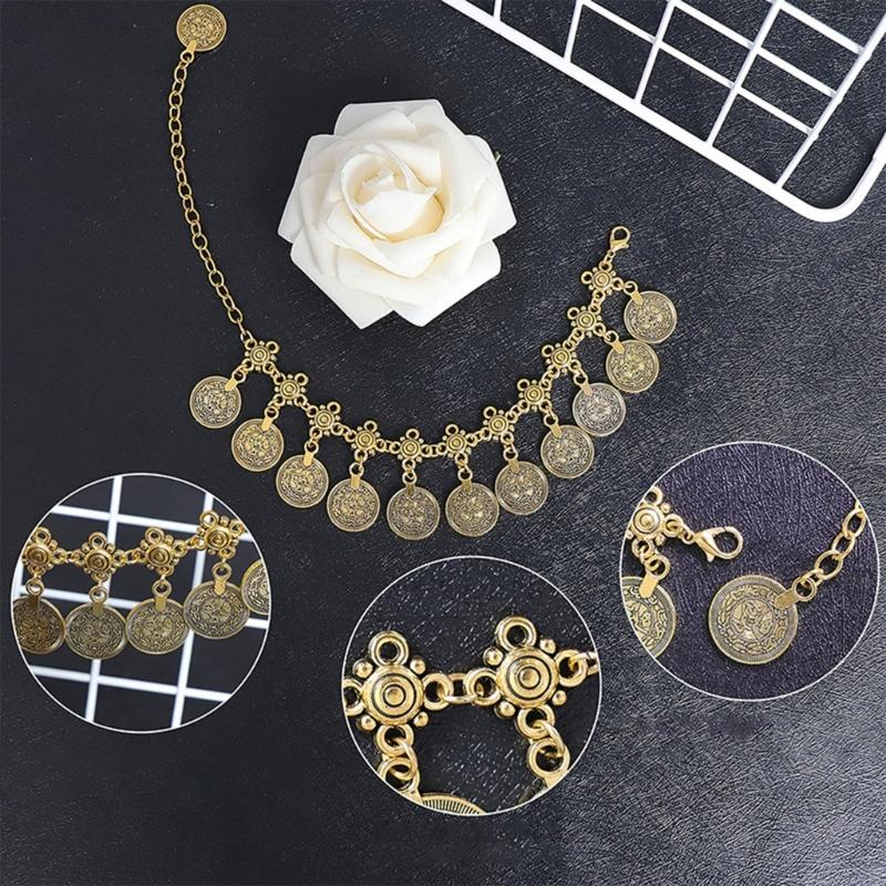 Vintage Bohemian Gypsy Coin Tassels Anklet Chain Retro Bracelet for Women Beach Party Stylish Barefoot Sandals Jewelry
