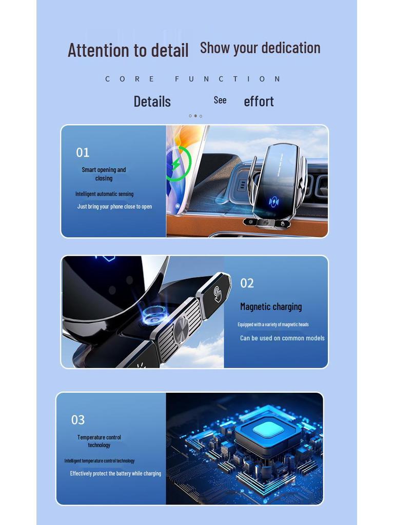 Q88 Magic Clip: 15W Wireless Car Phone Holder with Removable Magnetic Charger and Navigation Support