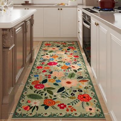 Tappeto Runner Floreale con Motivo a Fiori Colorati Tappetino da Cucina Decorazione Moderna per la Casa Tappeto Antiscivolo per Corridoio Ingresso Camera da Letto