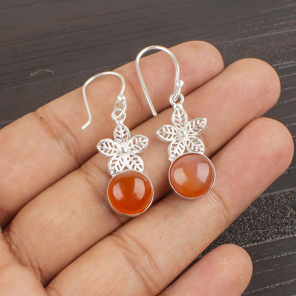 Carnelian 925 Solid Sterling Silver Earrings, Handmade Gemstone Earrings Jewelry, Gifts For Wife Brand New Earrings