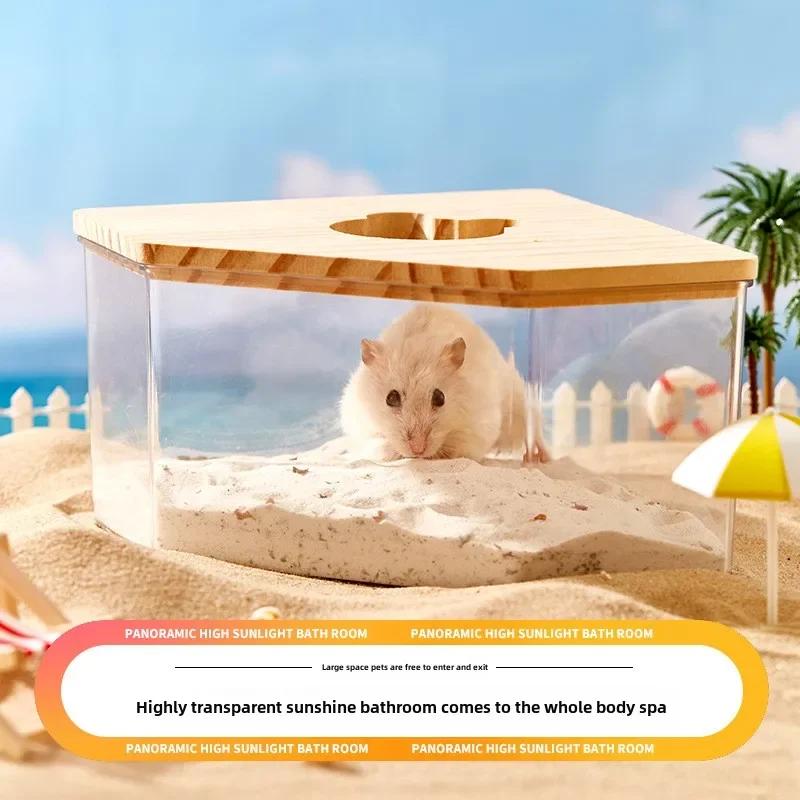Hamster Sand Bath Box Acrylic Transparent Large Pet Chinchilla Toilet Dual Purpose Bath Sand Urine Basin Golden Bear Cage Clean