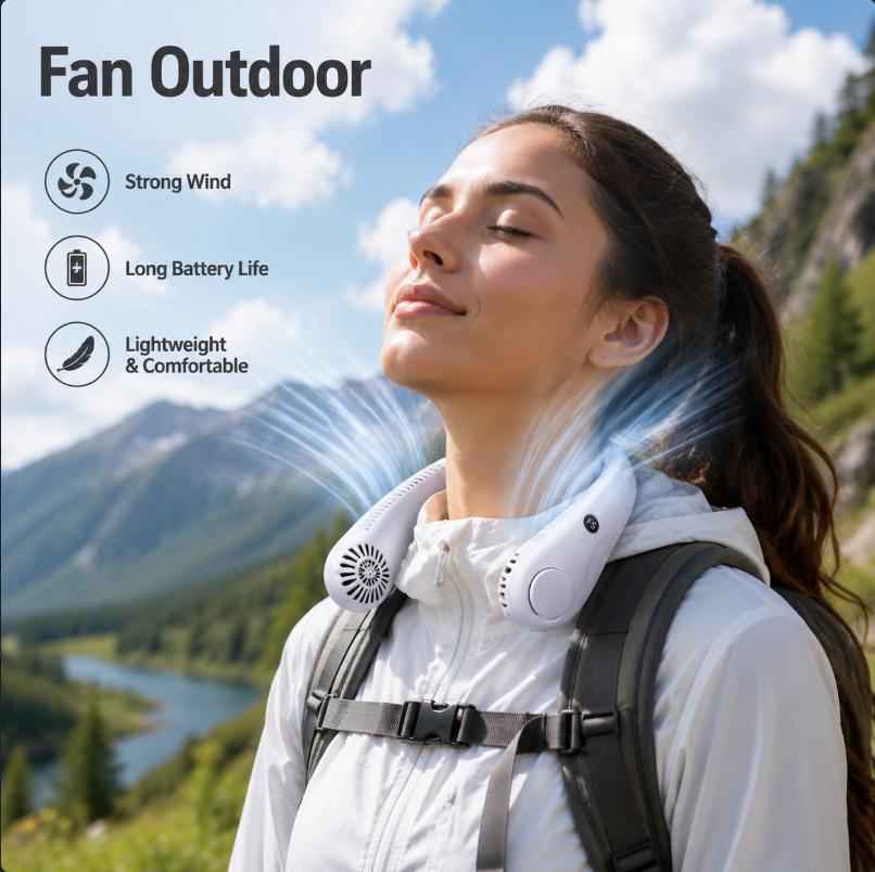 Portable Rechargeable Neck Fan Better Then Table or Hand Fans, Smart Mini Hand Free 5 High Speed Fan with Rotatable Head