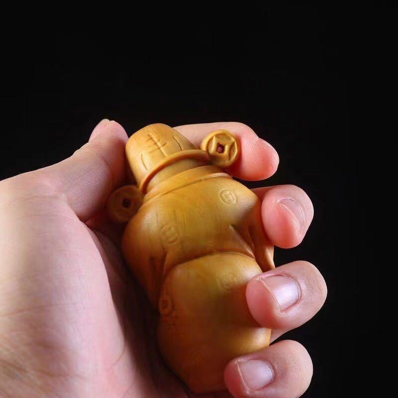 Wooden God of Wealth Characters  Small Statue Solid Wood Hand Carving  Home Room Office Lucky Feng Shui Characteristics Statue