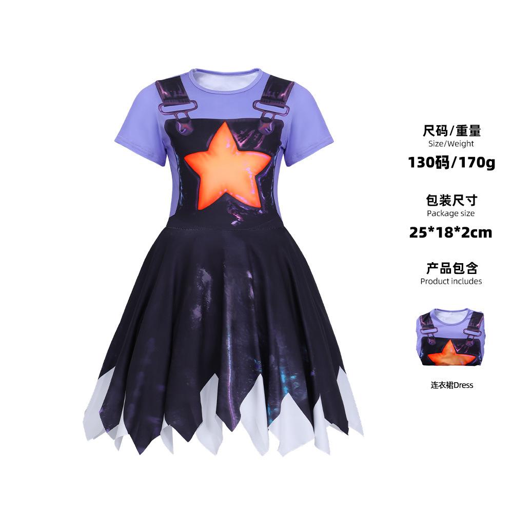 C Poppy's Playtime Lily Short Sleeve Cos Dress Girls Halloween Party Show Dress X