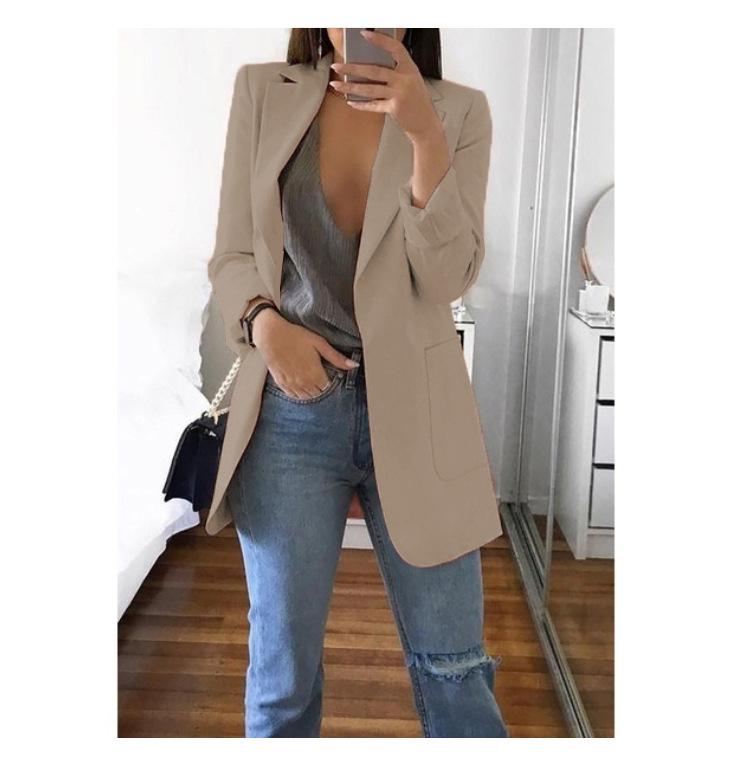 2023 Women's Autumn/Winter Long Sleeve Solid Color Slim Cardigan with Suit Collar
