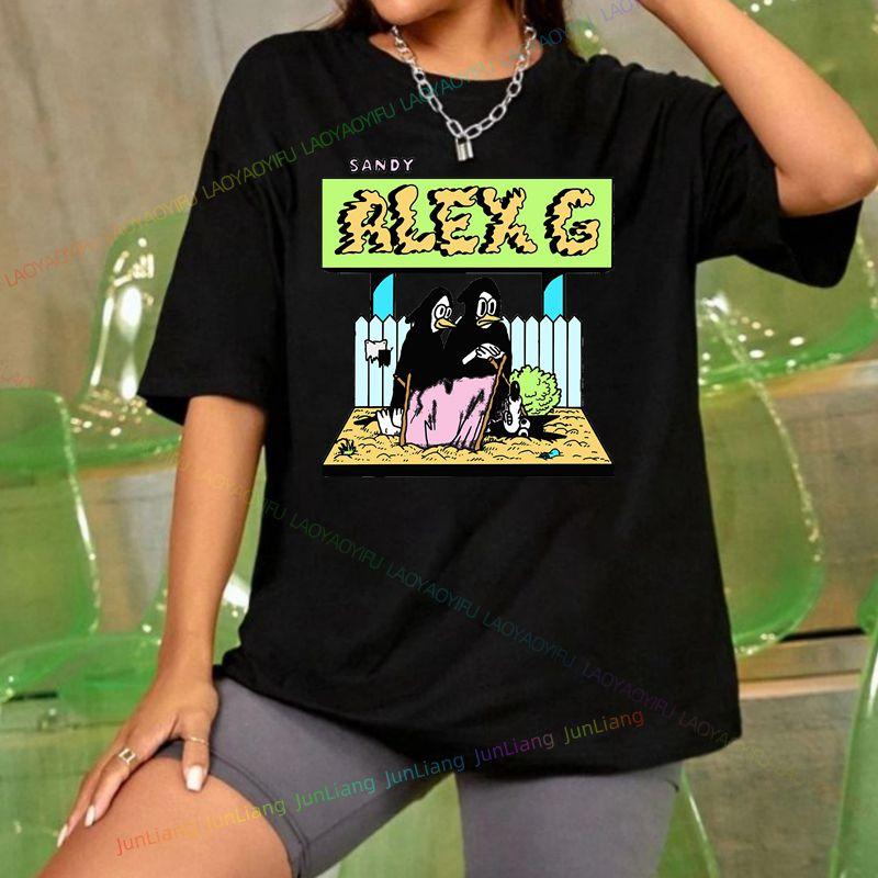 Tričko Alex G Funny Print Módní styl Gotický ležérní top Volné tričko s krátkým rukávem a výstřihem