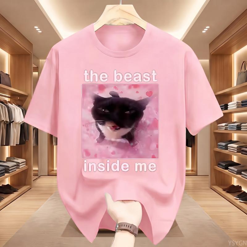 The Beast Inside Me Cat Funny T Shirts Men Cat T-shirt Round Neck Short Sleeve Trendy Tee Shirt T Shirt