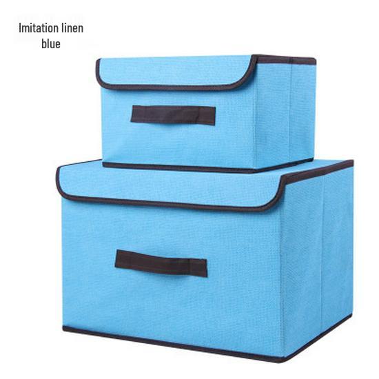 Foldable Dustproof Linen-Style Storage Box with Lid for Clothes and Sundries