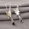 Round Black Onyx Stone Sterling Silver Hook Dangle Drop Handmade Unique Earrings EE-148-7