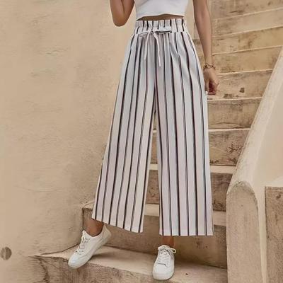 2025 Damen Sommer Gestreifte High-Waist Weitbein Hose - Locker, Schlank, Lässiger Stil