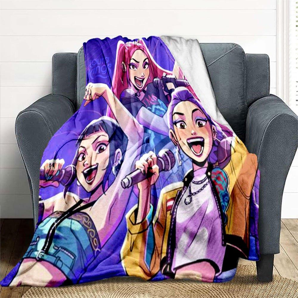 "Vibrant Anime Girl Group Poster: Cool Fashion & Dynamic Poses"Blanket Lightweight Flannel Throw Blanket for Sofa, Bed, Travel, Camping, Liv